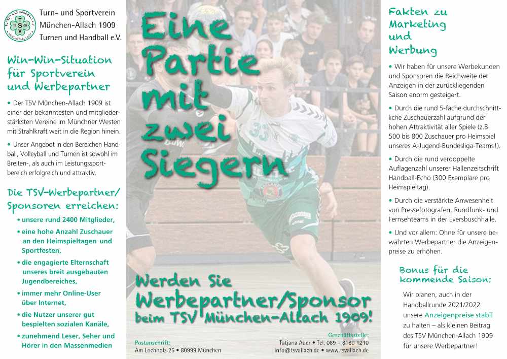 Das Sponsorenfaltblatt des TSV München-Allach 1909 e.V. als Bild zur Ansicht.