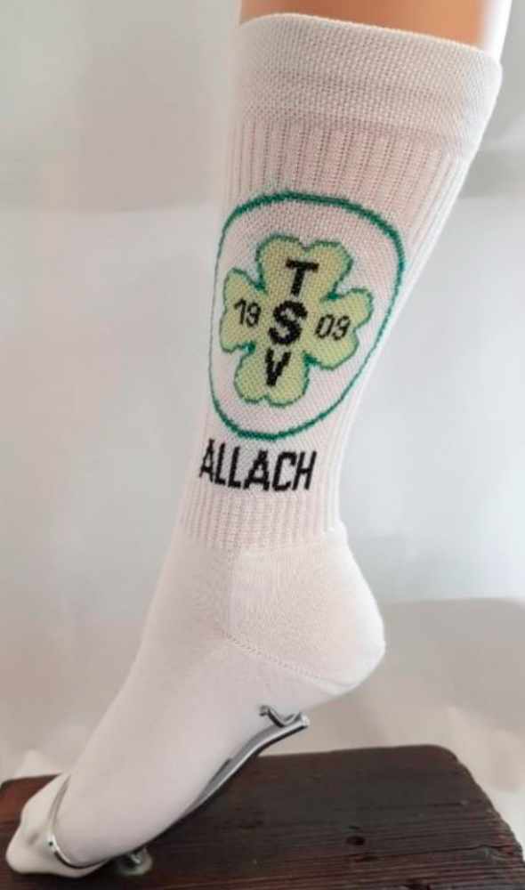 Foto der TSV-Allach-Socken mit gestricktem Logo